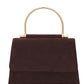Dark Brown Woven Faux Suede Bag with Gold Top Handle - Structured Evening Bag - Le Chateau