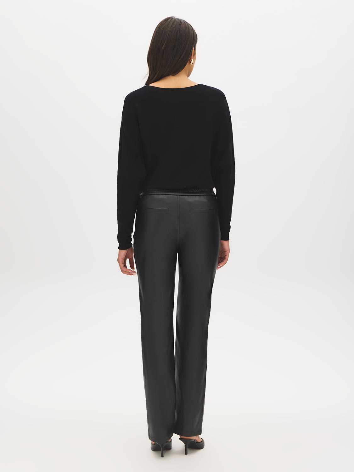 Black Faux Leather Straight Leg Pants - Back View - Suzy Shier