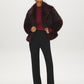 Brown Faux Fur Coat with Leather Detail - Alternate Color Side Profile View - Suzy Shier