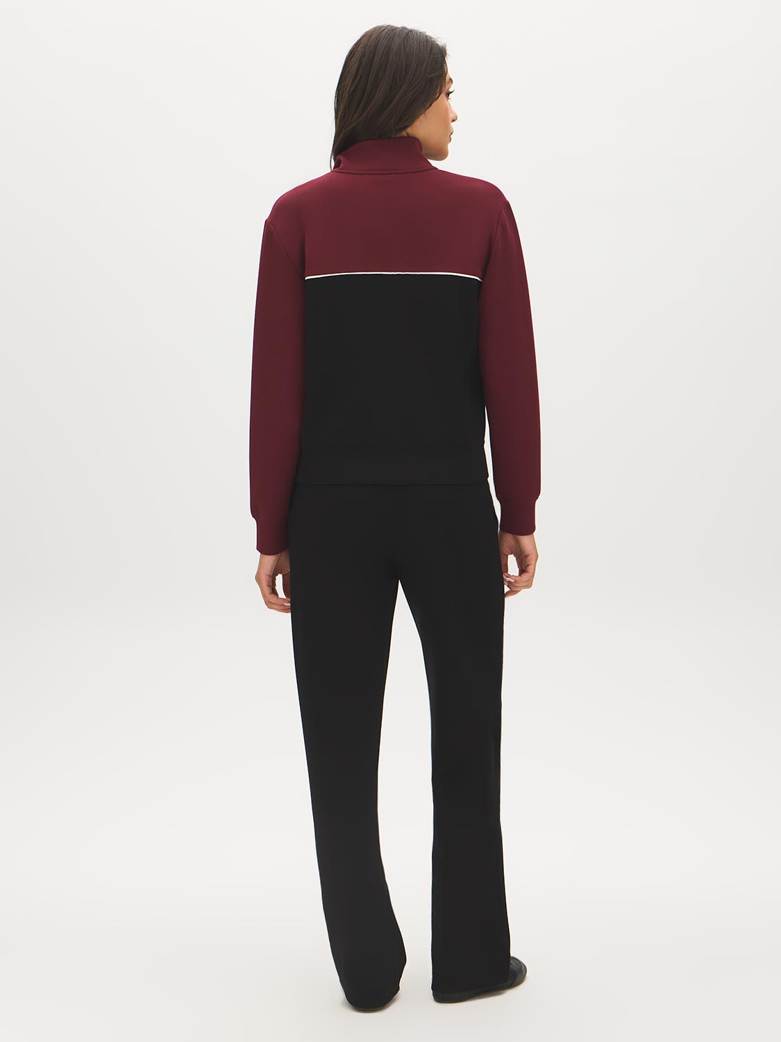 Zinfandel and Jet Black Color Block Fleece Jacket - Back View - Suzy Shier
