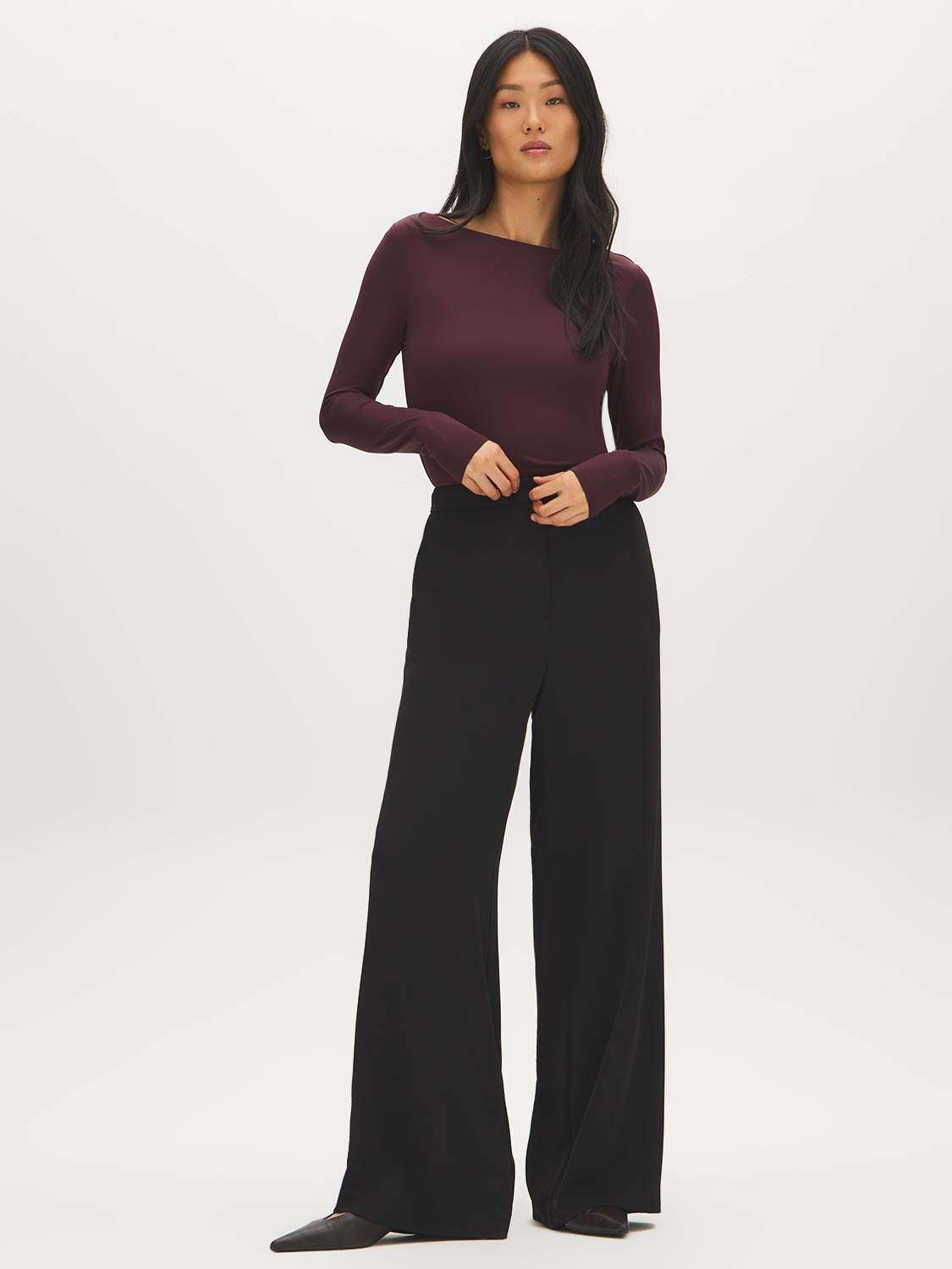Jet Black Double Layer Boat Neck Top - Front View - Suzy Shier