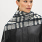 Grey/Black Plaid Scarf with Fringes - Front View - Suzy Shier