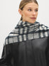 Grey/Black Plaid Scarf with Fringes - Front View - Suzy Shier