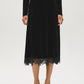 Black Lace Trim Velour Skirt with Front Slit - Front View - Suzy Shier