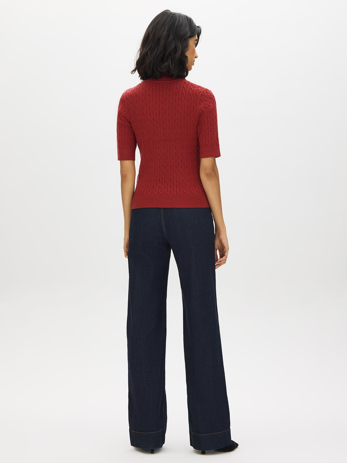Rosewood Cable Knit Mock Neck Sweater - Back View - Suzy Shier