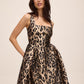 Antique Gold/Black Jacquard Animal Fit & Flare Mini Dress - Front View - Le Chateau