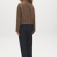Brown Melange Faux Wool Short Funnel Neck Jacket - Back View - Suzy Shier