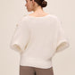 Off White Dolman Sleeve Sweater with Gold Buttons - Back View - Le Chateau