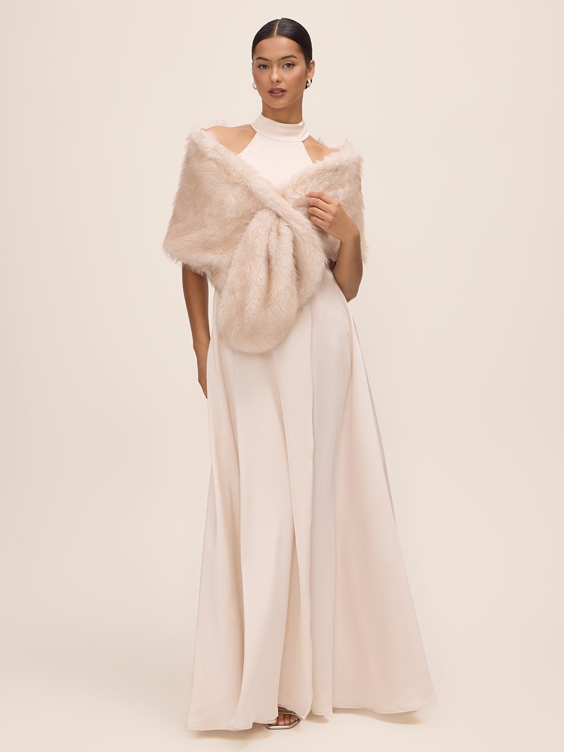 Antique Cream Faux Fur Cover-Up - Full Body View - Le Chateau