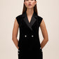 Black Tuxedo Velour Vest with Crystal Buttons - Woman Wearing Crystal-Embellished Formal Vest - Le Chateau