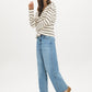 Winter White/Coffee Bean Striped V-Neck Boxy Jersey Top - Front View - Suzy Shier