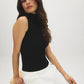 Black Sleeveless Ribbed Funnel Neck Sweater - Side Profile View - Suzy Shier