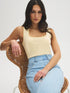 White Picot-Trimmed Square Neck Tank Top - Woman Wearing Jersey Tank - Suzy Shier