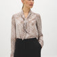 Ashes of Roses Printed Blouse with Neck Tie - Woman Wearing V-Neck Patterned Top - Suzy Shier