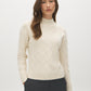 Cloud Gray Mock Neck Sweater with Diagonal Stitch Detail - Woman Wearing Cozy Knit Top - Suzy Shier