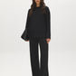 Black Crew Neck Hacci Top with Lace Trim - Front View - Suzy Shier