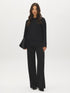 Black Crew Neck Hacci Top with Lace Trim - Front View - Suzy Shier