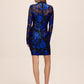 Sapphire/Black Mock Neck Mesh Mini Dress - Back View - Le Chateau