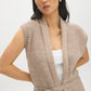 Tan Melange Sleeveless Ribbed Shawl Collar Vest - Close-up Fabric Detail - Suzy Shier