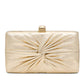 Gold Woven Pleated Metallic Clutch Bag - Close-up of Textured Finish with Clasp Closure - Le Chateau