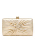 Gold Woven Pleated Metallic Clutch Bag - Close-up of Textured Finish with Clasp Closure - Le Chateau