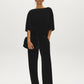 Jet Black Velvet Boat Neck Boxy Top - Front View - Suzy Shier
