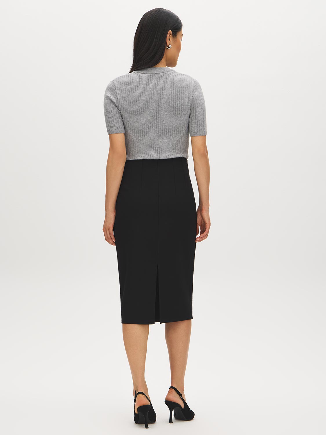 Black Corset-Waist Pencil Skirt with Back Slit - Back View - Suzy Shier