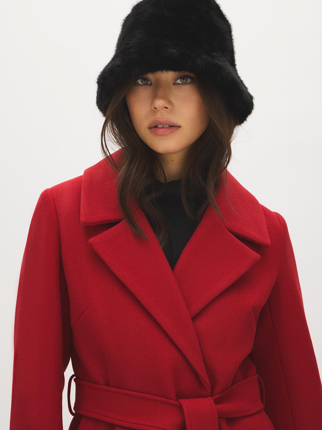 Black Faux Fur Bucket Hat - Woman Wearing Plush Winter Accessory - Suzy Shier