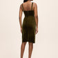 Olive Velvet Bustier Midi Dress - Back View - Le Chateau