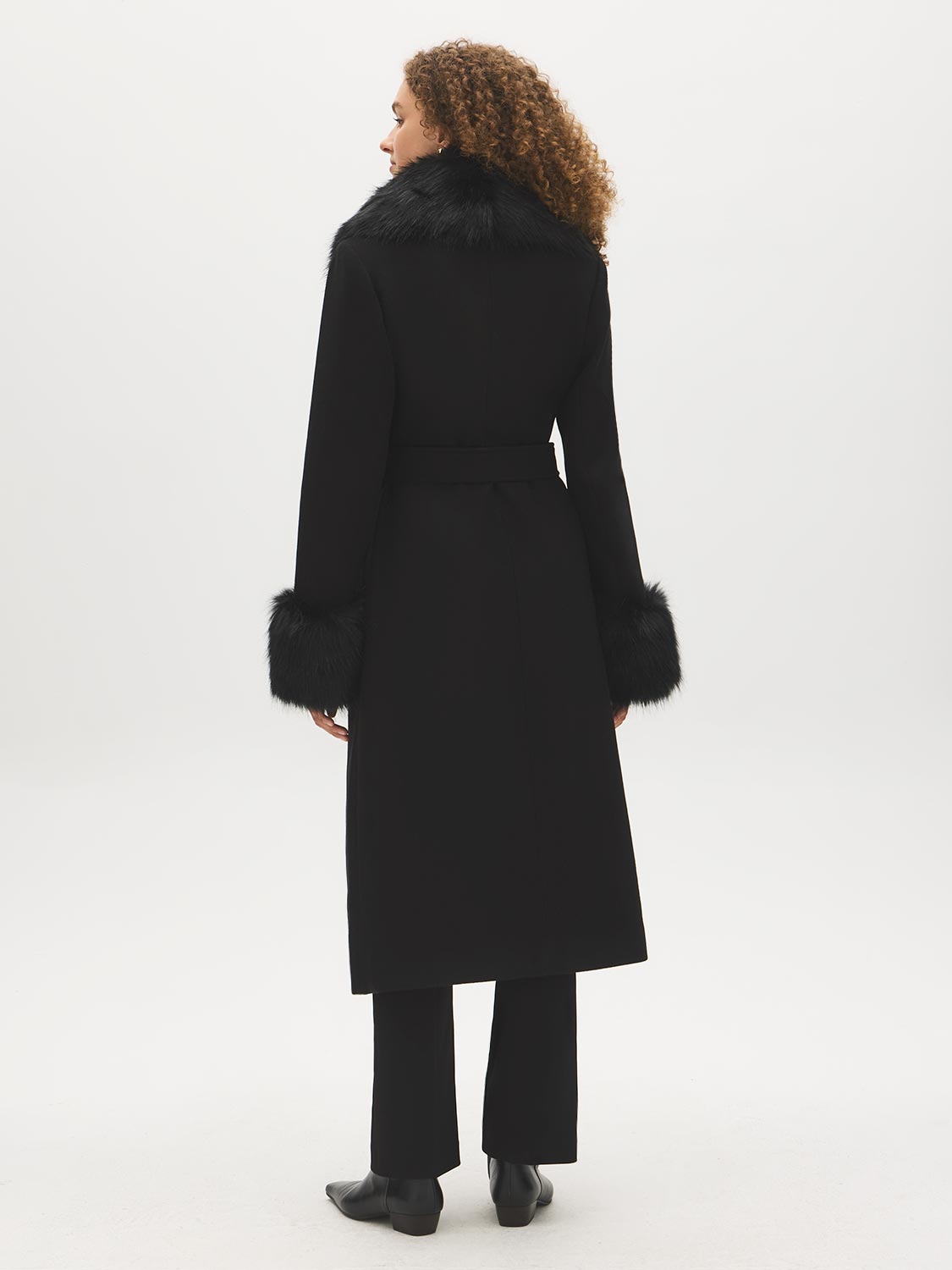 Dark Brown Melange Long Belted Faux Wool Coat - Back View - Suzy Shier
