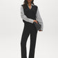 Jet Black Striped Poplin 2fer Knit Top - Front View - Suzy Shier