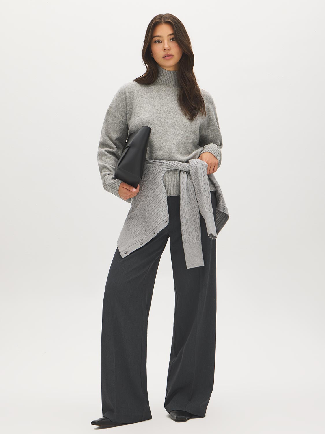 Space Grey Melange Mock Neck Knit Sweater - Front View - Suzy Shier