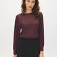 Winetasting Glitter Knit Top with Smocked Detail - Woman Wearing Elegant Balloon Sleeve Top - Suzy Shier