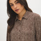 Rainy Day Solid Button-Up Knit Blouse - Close-up Fabric Detail - Suzy Shier