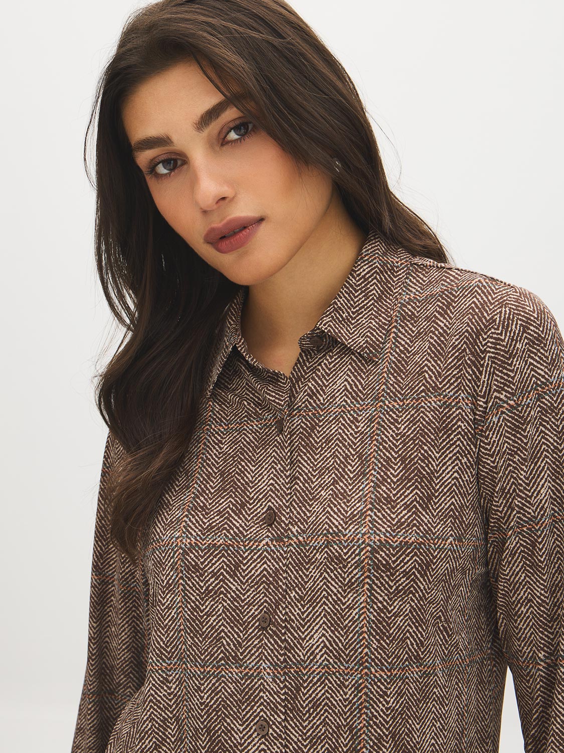 Rainy Day Solid Button-Up Knit Blouse - Close-up Fabric Detail - Suzy Shier