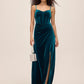 Teal Velour V-Neck Gown with Boning Detail - Front View - Le Chateau