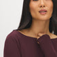 Jet Black Double Layer Boat Neck Top - Close-up Neckline Detail - Suzy Shier