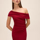 Lipstick Red Glitter Knit One-Shoulder Gown - Front View - Le Chateau