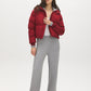 Lipstick Short Puffer Jacket with Hood - Side Profile View - Suzy Shier
