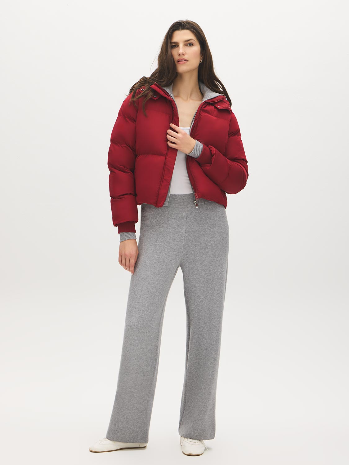 Lipstick Short Puffer Jacket with Hood - Side Profile View - Suzy Shier