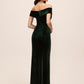 Dark Emerald Off-Shoulder Velour Mermaid Gown - Back View - Le Chateau