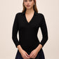 Black Rhinestone Collar Polo Sweater - Woman Wearing Knit Polo with Embellished Collar - Le Chateau