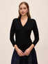 Black Rhinestone Collar Polo Sweater - Woman Wearing Knit Polo with Embellished Collar - Le Chateau