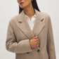 Latte Double-Breasted Faux Wool Coat - Close-up Collar Detail - Suzy Shier