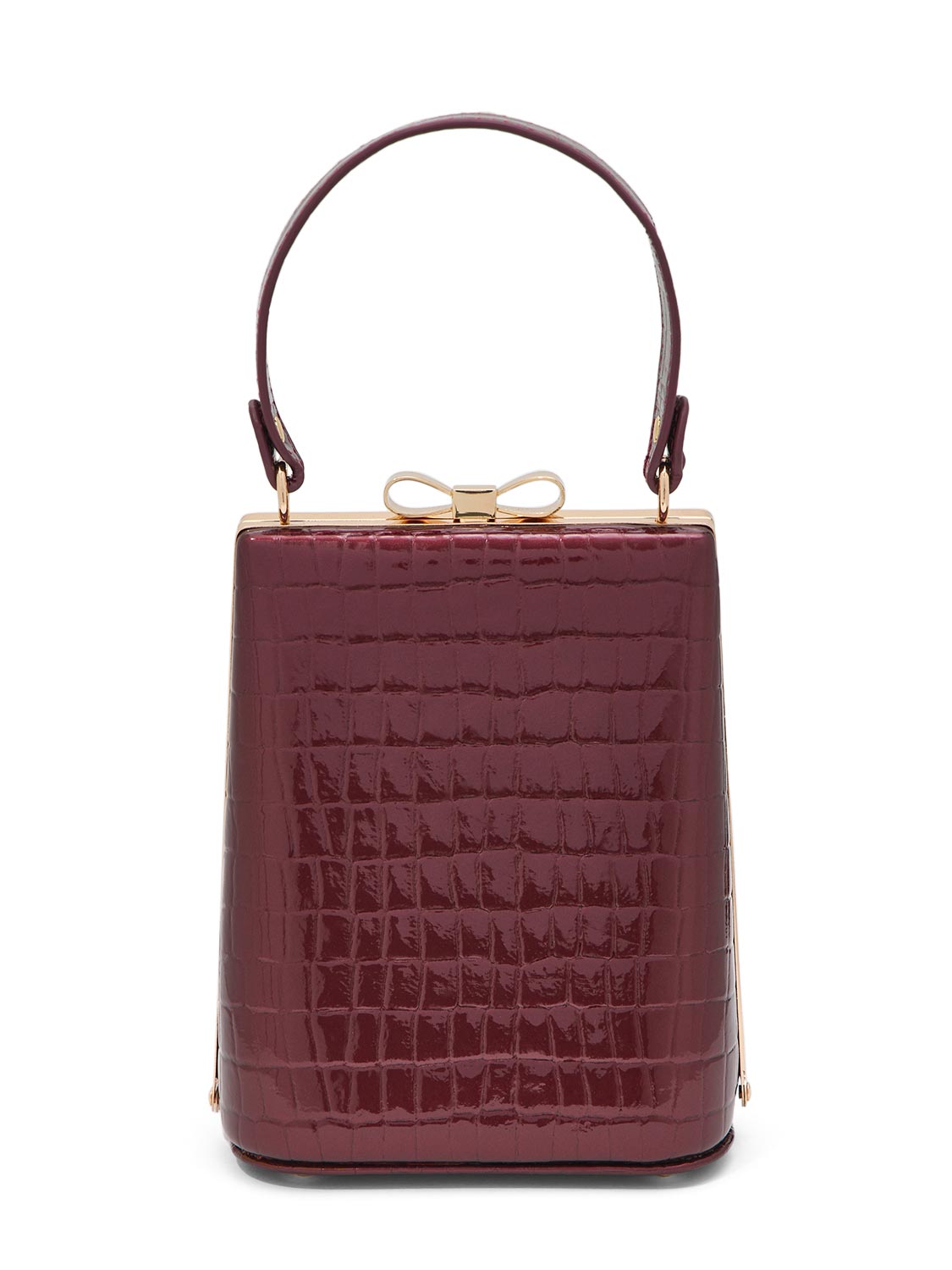 Black/Gold Faux Leather Croc Minaudire with Jewel Bow - Front View - Le Chateau