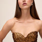 Black/Copper Sequin Bustier Dress with Draped Skirt - Close-up Bustier Detail - Le Chateau