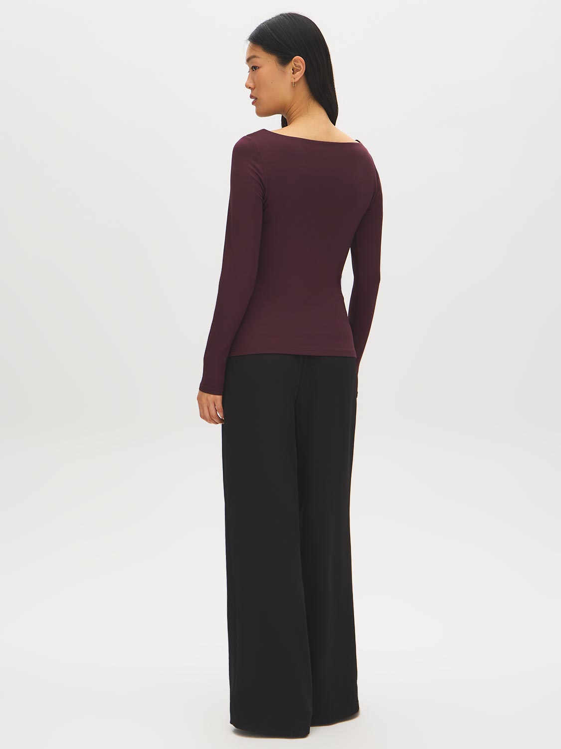 Jet Black Double Layer Boat Neck Top - Back View - Suzy Shier