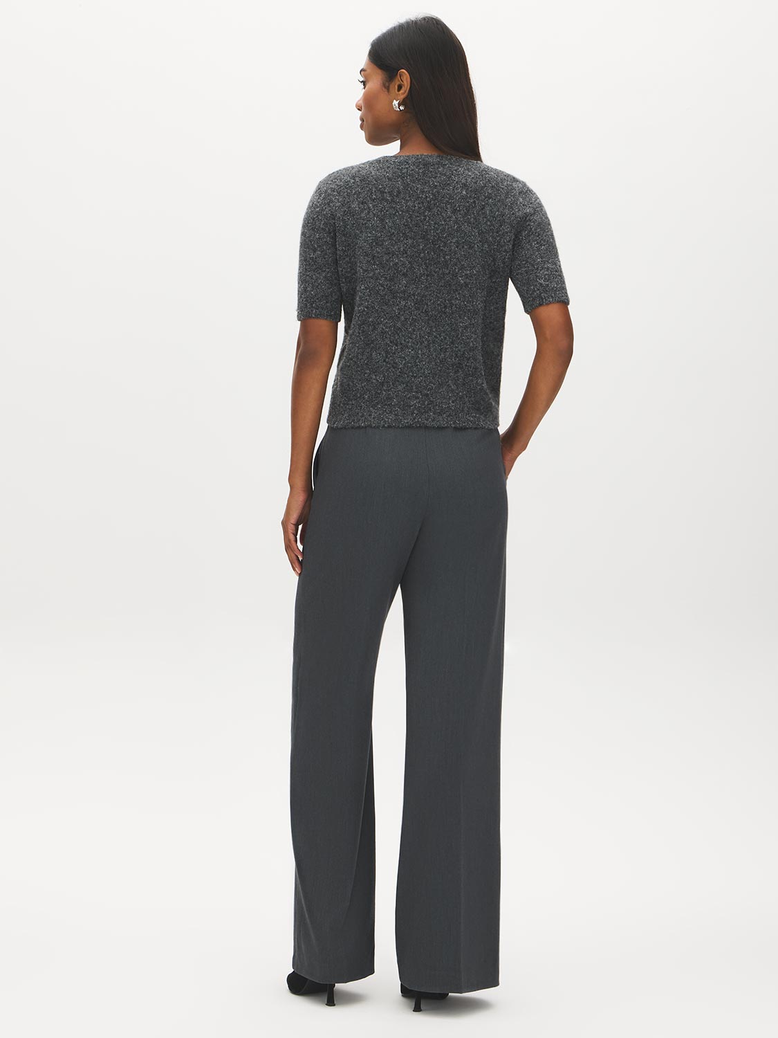 Charcoal Embellished Crew Neck Knit Sweater - Back View - Suzy Shier