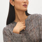 Gardenia Abstract Herringbone V-Neck Tunic Blouse - Close-up Fabric Detail - Suzy Shier