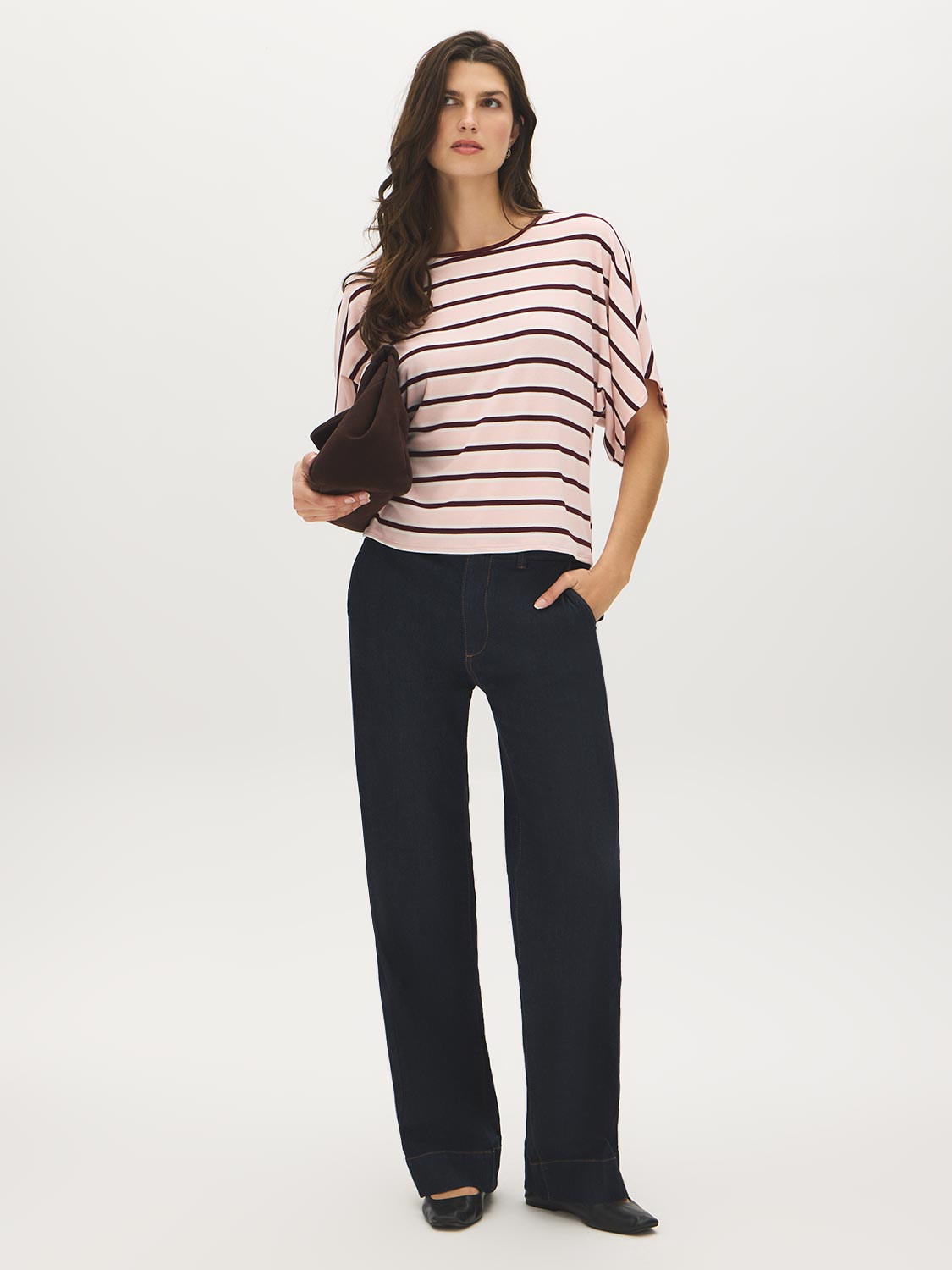 Striped Jersey Top - Side Profile View - Suzy Shier